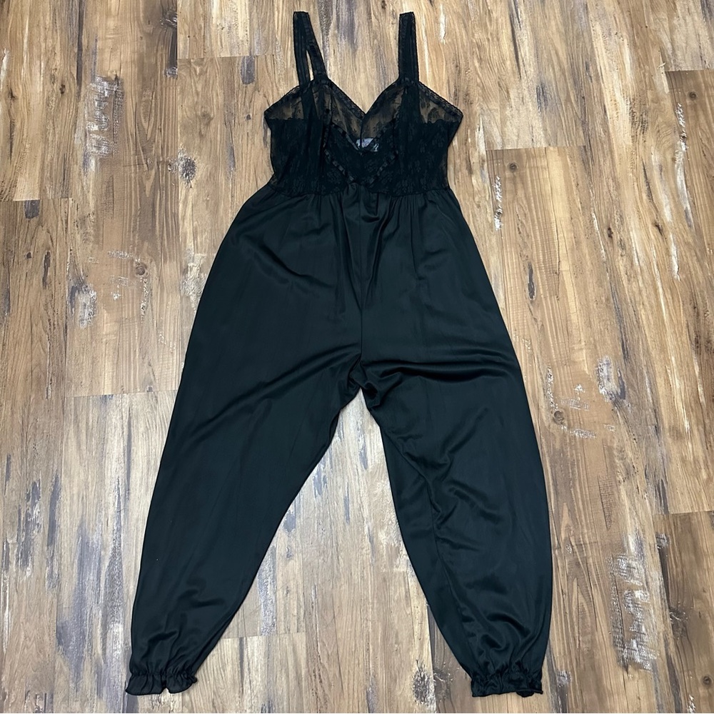 Vintage 80s Black Harem Sheer Floral Lace Jumpsuit Lingerie Playsuit